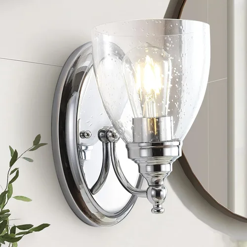 Miniatura 2 de JONATHAN Y Lámpara de pared LED cromada de 5.5 pulgadas, cableado para baño, pantalla de vidrio transparente con semillas, iluminación de pasillo