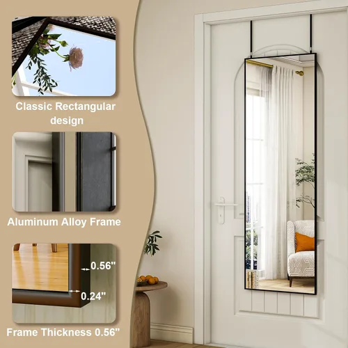 Miniatura 5 de HARRITPURE Espejo rectangular de cuerpo completo de 14 x 48 pulgadas, con marco de aluminio, espejo de pared y tocador inclinado para sala de estar