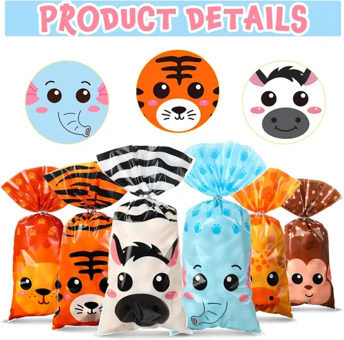 Miniatura 3 de 120 bolsas de golosinas para fiesta de animales de safari de la selva, bolsas de regalo de golosinas, bolsas de dulces de animales para selva