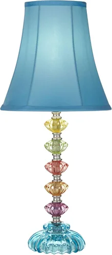 360 Lighting Lámpara de mesa tradicional estilo bohemio chic de 21" de alto, pantalla de vidrio multicolor telón azul turquesa orquídea decorativa