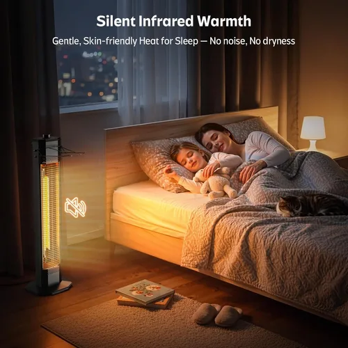 Miniatura 5 de Calentador eléctrico para patio al aire libre, calentador de torre infrarrojo de 34 pulgadas de 1500 W con calentamiento instantáneo, protección 34
