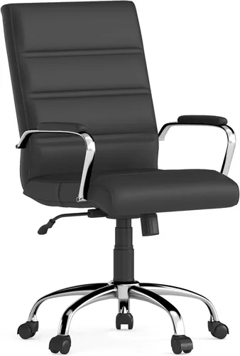 Miniatura 15 de Flash Furniture - Silla giratoria Whitney de respaldo medio con asiento y reposabrazos acolchados de LeatherSoft, silla de oficina ajustable