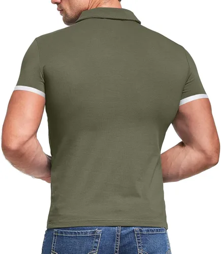 Miniatura 3 de KUYIGO Camisa polo de manga corta y larga para hombre, estilo casual, ajustada, lisa, de algodón suave, con bolsillo