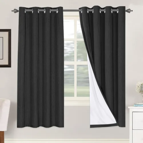 Miniatura 229 de H.VERSAILTEX Cortinas opacas de lino de 72 pulgadas de largo, 100% absolutamente opacas, con aislamiento térmico, con textura de lino, cortinas