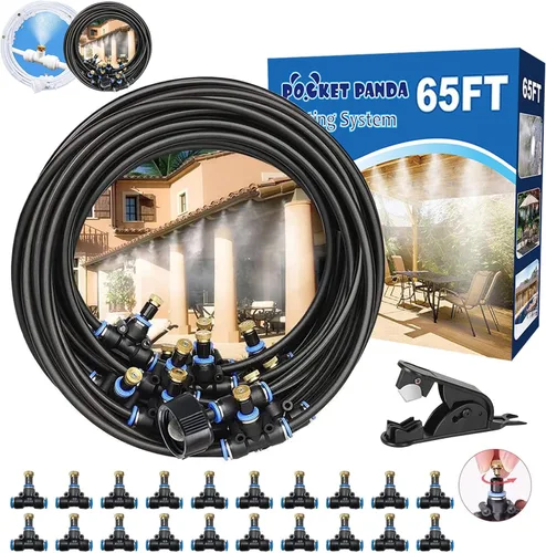 Miniatura 13 de Sistema de nebulización para patio de 80 pies (78.7 ft), manguera de rociador de agua para exteriores, jardín, invernadero, cubierta, paraguas, Negro