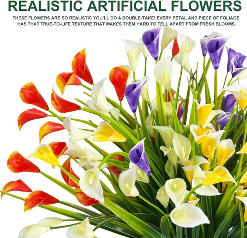 Miniatura 3 de TURNMEON 12 paquetes de flores artificiales de lirio de cala (240 cabezas), plantas falsas para exteriores, plantas falsas resistentes a los rayos