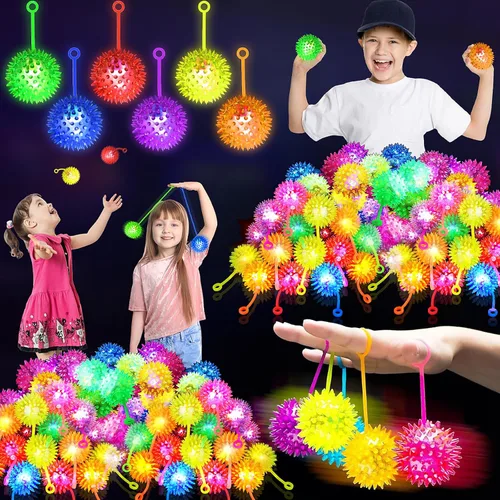 SHQDD 24 bolas de luz, bolas antiestrés, bolas inflables para niños, bola chirriante intermitente de 6 colores, juguetes iluminados de 2.2 pulgadas,