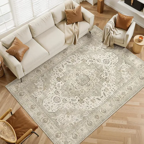 Miniatura 34 de Roxstand Alfombras de 2,44 x 3,05 m para sala de estar, alfombra vintage lavable con respaldo antideslizante, alfombra grande resistente a manchas