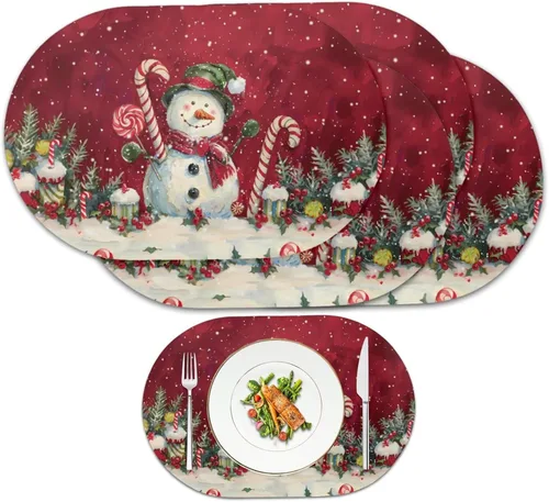 Miniatura 9 de Juego de 4 manteles individuales de mariposa, lavables, ovalados, de 18 x 12 pulgadas, para decoración de cenas de invierno, fiestas, manteles