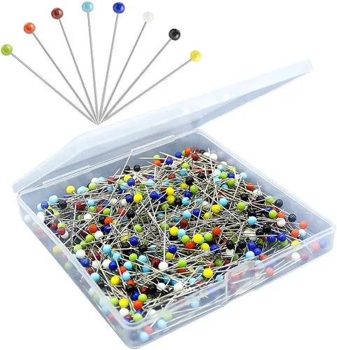 500 alfileres de costura para tela, alfileres rectos con cabezas de vidrio de bola de colores de 1.5 pulgadas de largo, alfileres de acolchado para