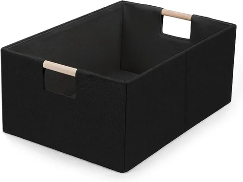 Miniatura 12 de Cubos de almacenamiento de tela plegables, 2 paquetes de cestas de almacenamiento de tela con asas de madera, contenedores organizadores plegables