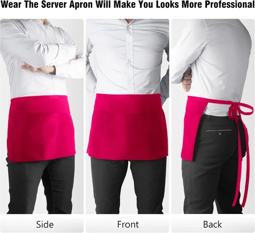 Miniatura 4 de Xornis Waist Aprons with 3 Pockets Waitress Server Waiter Half Short