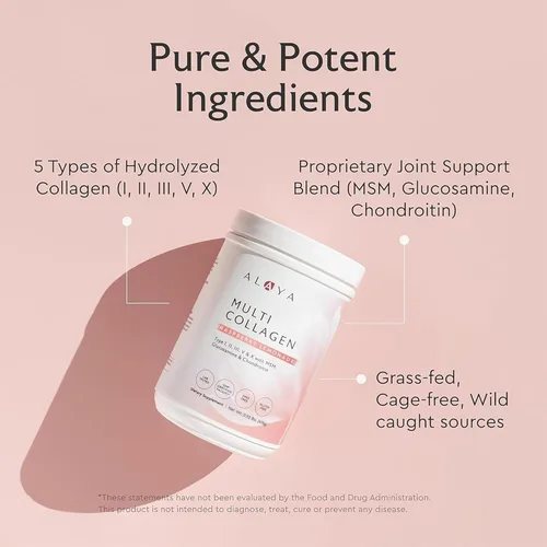 Miniatura 2 de Alaya - Polvo de colágeno múltiple - Suplemento de proteína de péptidos de colágeno hidrolizados tipo I, II, III, V, X, con MSM + GC