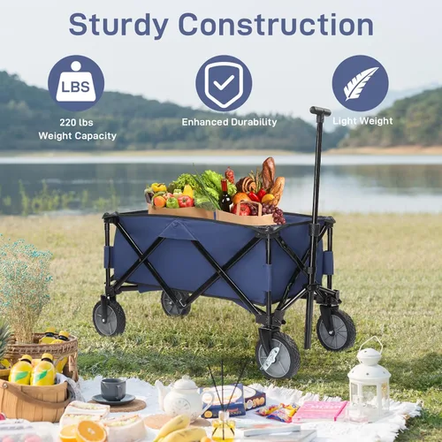Miniatura 6 de Carro plegable, playa con ruedas grandes para arena, carrito de comestibles, ruedas todo terreno, comestibles de jardín para compras, picnic