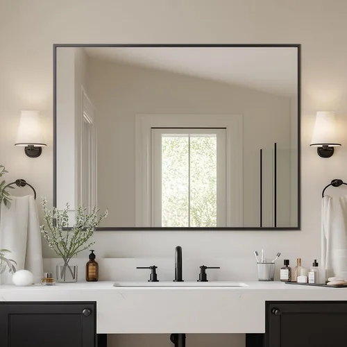 Miniatura 27 de Antok Espejo de baño con marco de metal negro de 22 x 30 pulgadas, espejo de pared con esquinas redondas, espejo de tocador para sobre el fregadero