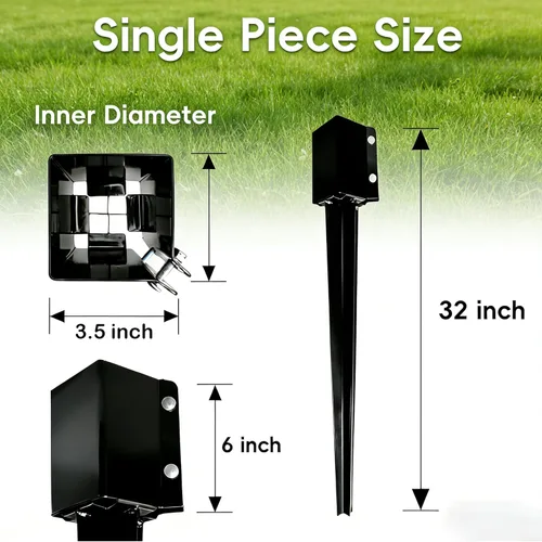 Miniatura 2 de 1 Paquete Anclaje de Poste de Valla de 32'' Estaca de Suelo de Metal Negro Recubierto en Polvo 32 x 4 x 4 Pulgadas Diámetro Exterior