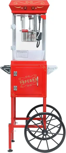 Miniatura 9 de Máquina de palomitas de maíz de 12 onzas con carrito, máquina de palomitas vintage con soporte, ruedas, hervidor de acero inoxidable, cajón de Negro