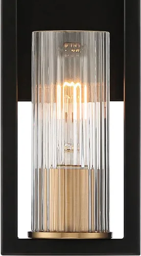 Miniatura 3 de Stiffel Ramos - Juego de 2 apliques de pared industriales modernos de latón cálido negro con cable de 4 1/2 pulgadas, pantalla de vidrio acanalado