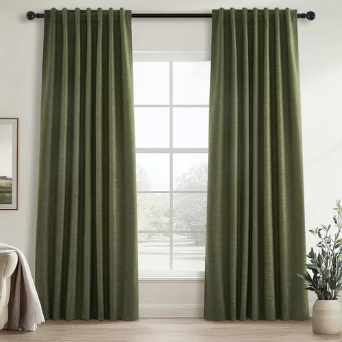 Miniatura 30 de Topfinel Cortinas opacas, blanco beige, 2 paneles, ventanas pequeñas, textura, mezcla de lino, bohemia, abedul, rural, gancho, bolsillo trasero