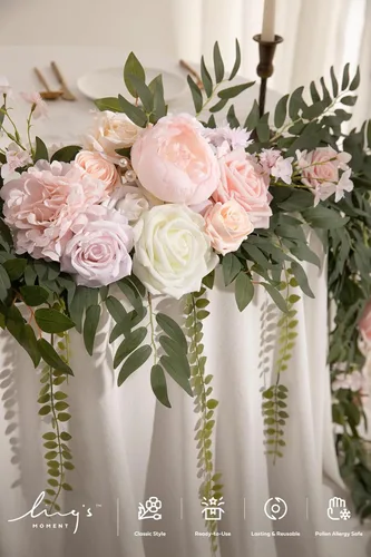 Miniatura 2 de Ling's moment Guirnalda de flores de 9 pies para decoraciones de telón de fondo - Flores de arco de boda, eucalipto y rosa, guirnalda floral