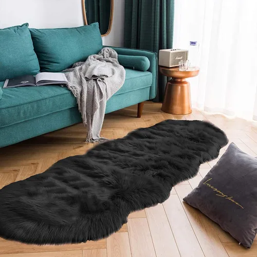 Miniatura 13 de Latepis - Tapete rectangular de piel sintética tipo lana de oveja suave, esponjosa y lavable para sala de estar, dormitorio, sala de juegos o Blanco