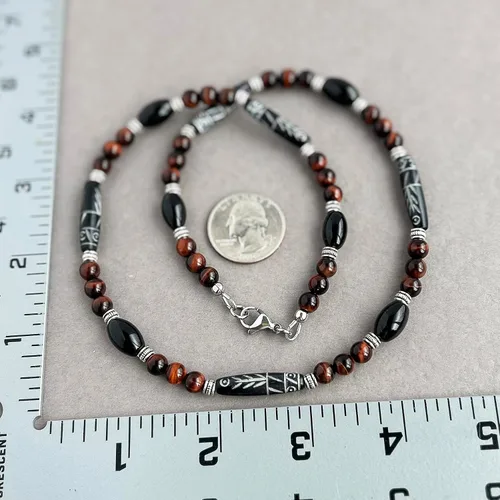 Miniatura 5 de Mami's Gem Studio Collar de estilo tribal para hombre, cuentas con hueso tallado, ónix negro y piedras preciosas, hecho a mano en Estados Unidos