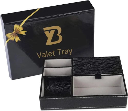 Miniatura 7 de Baoyun - Bandeja de valet para hombre, caja de valet de piel sintética, bandeja EDC para atrapar todo, organizador de mesita de noche con 5