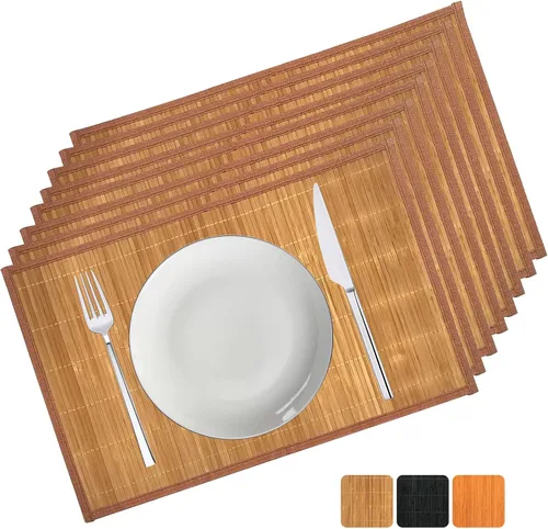 Miniatura 10 de Set of 8 Bamboo Slats Placemat Modern Placemats Natural Anti-Slip Bamboo Placemats Washable Heat-Resistant Table Mats for Kitchen Dinning Room Table