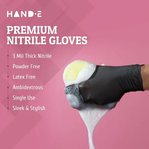 Miniatura 5 de Hand-E Touch Black Nitrile Disposable Gloves -BBQ, Tattoo, Hair Dye, Cooking, Mechanic Gloves - Powder and Latex Free