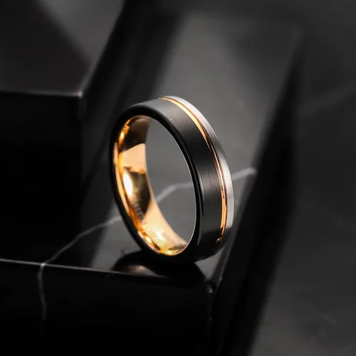 Miniatura 100 de King Will Anillo de boda de carburo de tungsteno para hombre con diseño de ranura, 6/7/0.315 in de ancho, acabado cepillado/pulido para hombre