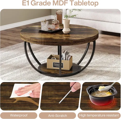 Miniatura 4 de Tribesigns Mesa de centro redonda, 31.7 pulgadas, mesa de centro circular de madera de 2 niveles con estantes de almacenamiento, mesa central