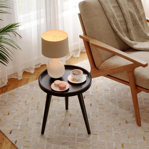 Miniatura 4 de Apicizon Mesa auxiliar redonda negra, bandeja para sofá, mesa auxiliar para sala de estar, dormitorio, espacios pequeños, mesa de noche de fácil