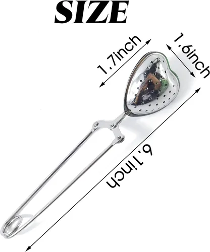 Miniatura 3 de ROYHOO 10 filtros de té de acero inoxidable de hojas sueltas Infusor de té Coladores Difusor de intervalo reutilizable en forma de corazón Cuchara