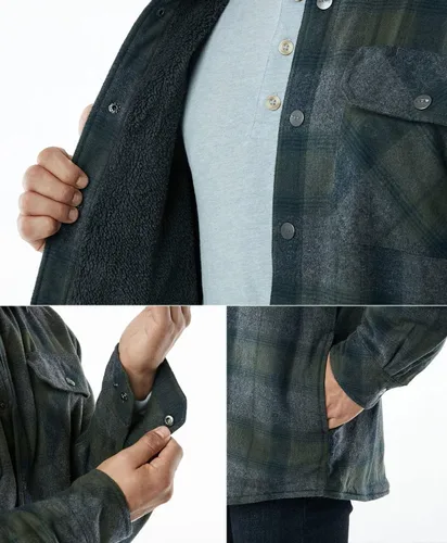 Miniatura 8 de CQR - Chaqueta de franela con forro aborregado para hombre, manga larga, de tela escocesa suave y resistente, con botones