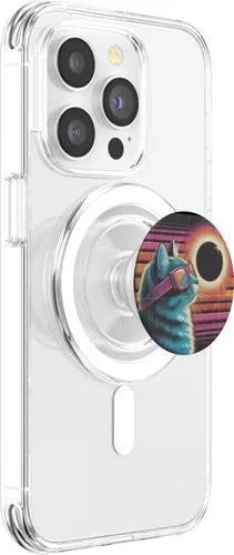 Miniatura 3 de Cat Solar Eclipse - Synthwave Retro Poster Style PopSockets MagSafe PopGrip for iPhone