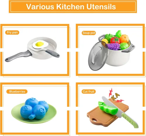 Miniatura 4 de 35 piezas de accesorios de juguete de cocina para niños, juego de cocina de simulación para niños pequeños con ollas, sartenes, utensilios, juego