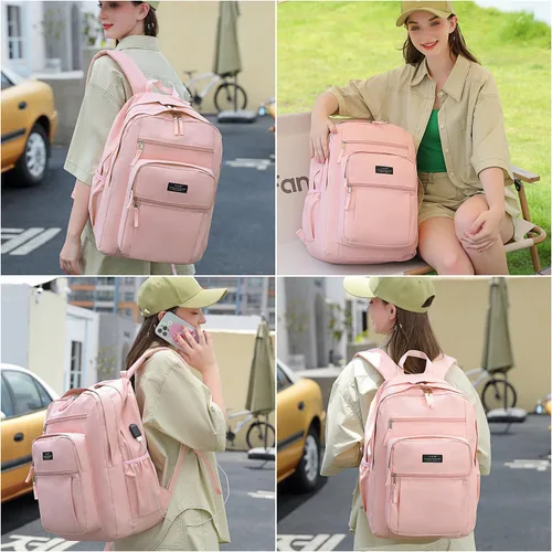 Miniatura 7 de YGR Mochila de viaje para laptop, mochila antirrobo, casual, mochila delgada para computadora portátil, resistente al agua, bolsa de computadora Rosa