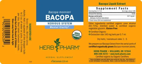 Miniatura 7 de Herb Pharm Extracto líquido de bacopa orgánico certificado para apoyo cerebral - 4 onzas