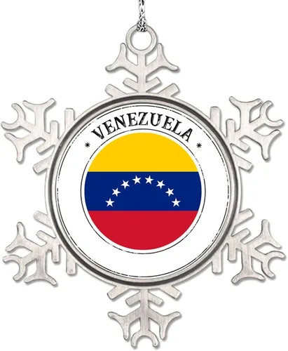Adornos de Navidad con la bandera de Venezuela 2022, adorno de copo de nieve, recuerdo de la ciudad del país, adornos de árbol de Navidad, regalo de