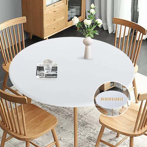Obstal Mantel Redondo Ajustable, Mantel Reversible Impermeable Resistente a las Manchas Elástico Extensible, Cubierta de Mesa Fácil de Limpiar para