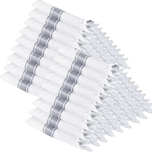 Miniatura 15 de Supernal Juego de 30 Cubiertos de Plástico Dorado Preenvueltos con Servilletas, Juego de Cubiertos de Plástico Envueltos, Utensilios Desechables