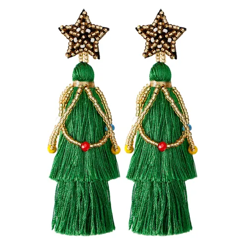Smilebelle Green Tassel Earrings for Women, Boho Dangle Earrings Green Gifts for Girls Handmade Colored Beaded Statement Christmas Earrings as