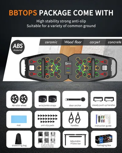 Miniatura 6 de BBTOPS Tabla Push Up, accesorios de fitness con bandas de resistencia Negro-Gris