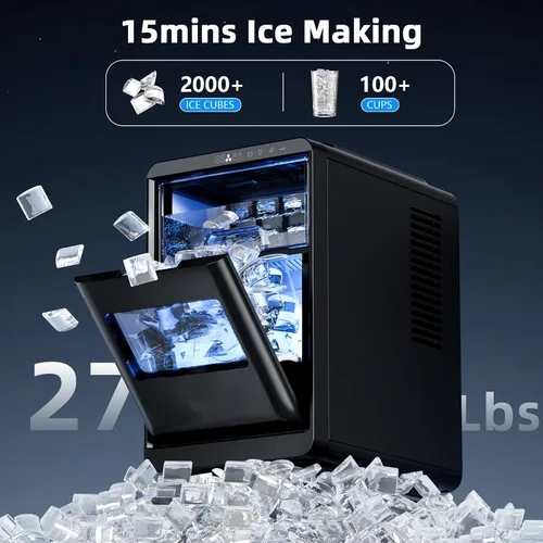 Miniatura 2 de Antarctic Star Máquina de hielo Crescent, máquina de hielo de encimera de fusión lenta, 27 libras/24 horas, 16 piezas en 15 minutos, autolimpieza