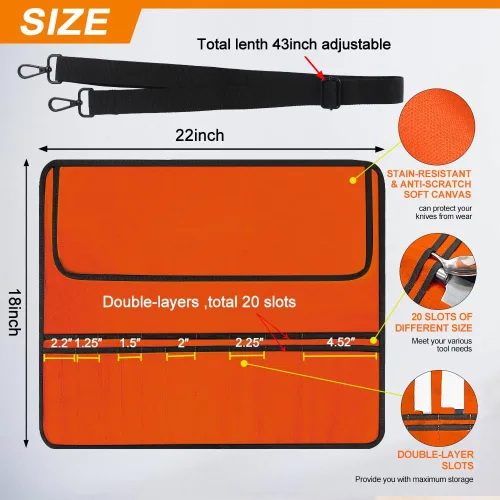 Miniatura 2 de QIQU Bolsa Naranja para Cuchillos de Chef con 20 Ranuras, Porta Cuchillos y Cubiertos, Protectores, Herramientas de Cocina para el Hogar, Viajes