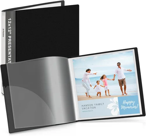 Dunwell Carpeta de 12 x 12 pulgadas con Fundas – Carpeta con Protectores de Hojas Transparentes, 24 Bolsillos, Muestra 48 Páginas, Libro de