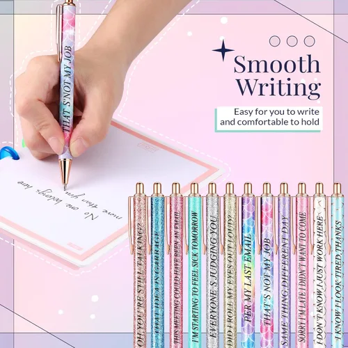 Miniatura 5 de Glenmal Juego de bolígrafos con purpurina de 12 piezas, divertidos bolígrafos de palabras para adultos, negativo de oficina, azul, rosa, amarillo