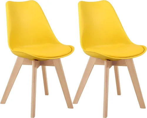 LSSBOUGHT Sillas de comedor modernas de mediados de siglo, silla auxiliar de plástico con acolchado suave y patas de madera para comedor, sala de