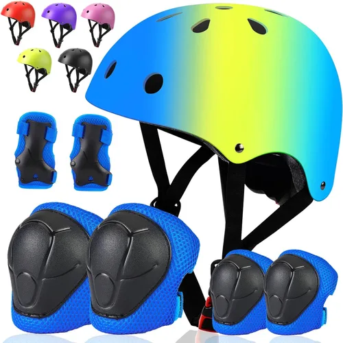 Miniatura 16 de Conjunto de casco de bicicleta para niños pequeños con rodilleras, casco de ciclismo ajustable para niño y niña, equipo de protección