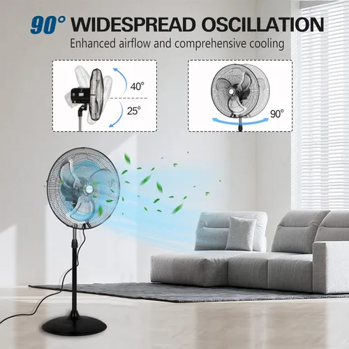 Miniatura 4 de BILT HARD 3850 CFM Ventilador oscilante de pedestal de alta velocidad de 18 pulgadas, ventilador de pie industrial de 3 velocidades con aspas
